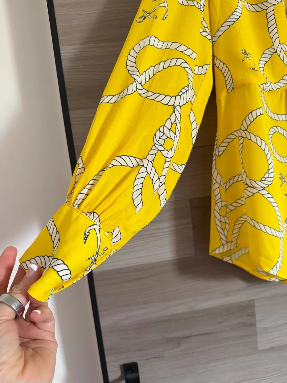 CAbi Yellow Nautical Rope Tie-Front Blouse Size L - Picture 4 of 7